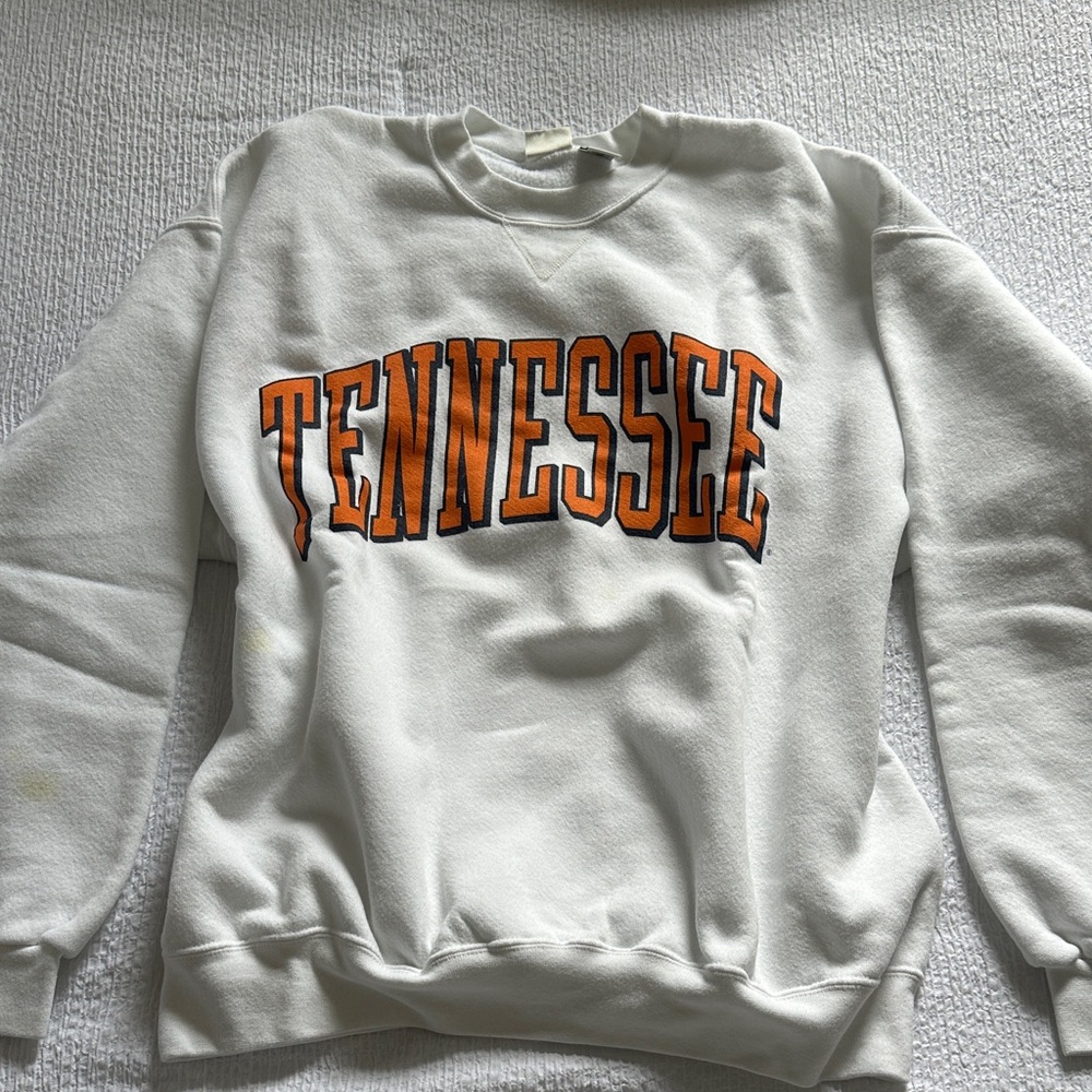 White Crewneck Sweater with Orange Tennessee Print